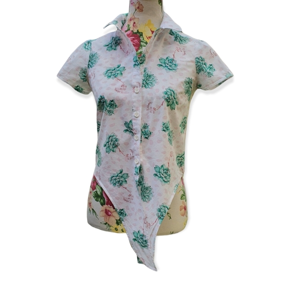 Dangerfield Floral Front Tie Shirt Sz 6 - Picture 5 of 11